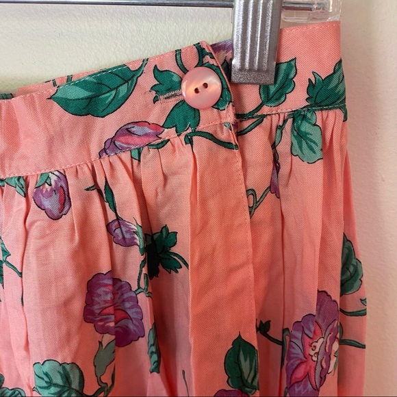Vintage Alpenblick pink floral A-line pleated maxi skirt size 14 - Picture 5 of 10